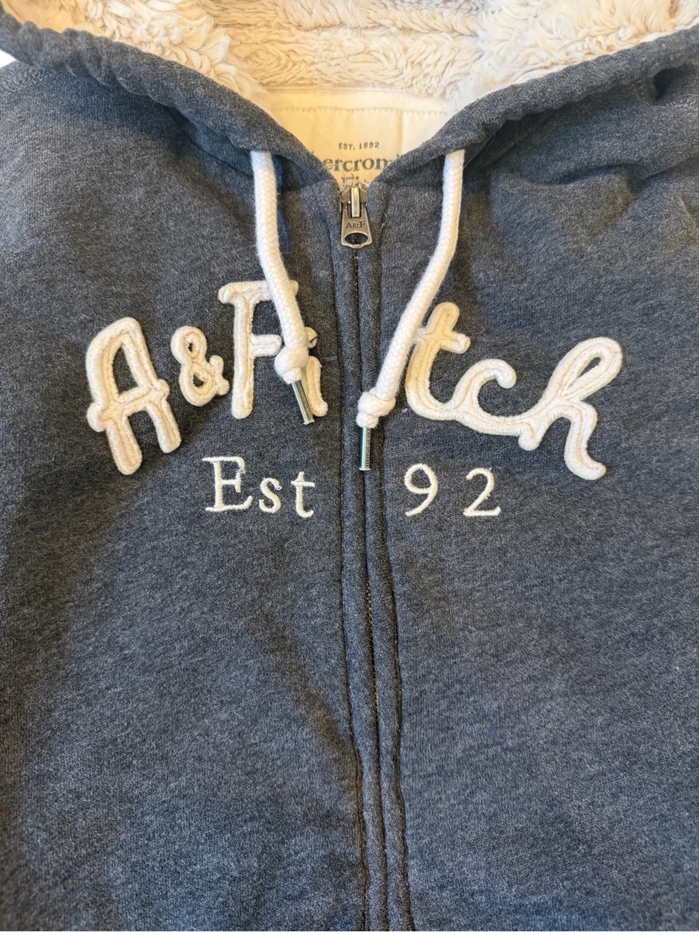 Abercrombie & Fitch Gray Sherpa-Lined Zip Hoodie